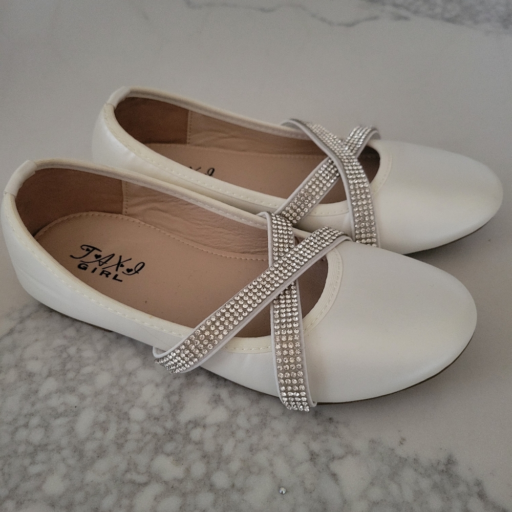 White Girl's Shoes with Rhinestone Straps Size 13